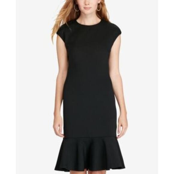 NEW Ralph Lauren POLO Black Ruffled Ponte Dress Size 8 Cap Sleeve Office Evening - Picture 1 of 11